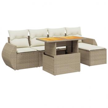 6-tlg. Garten-Sofagarnitur mit Kissen Beige Poly Rattan