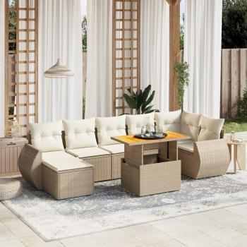 ARDEBO.de - 8-tlg. Garten-Sofagarnitur mit Kissen Beige Poly Rattan