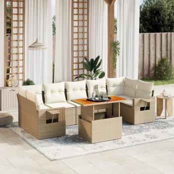 ARDEBO.de - 8-tlg. Garten-Sofagarnitur mit Kissen Beige Poly Rattan