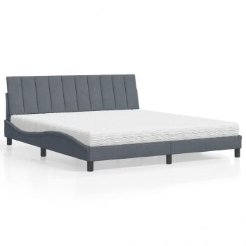 ARDEBO.de - Bett mit Matratze Dunkelgrau 180x200 cm Samt