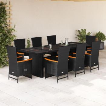 ARDEBO.de - 9-tlg. Garten-Essgruppe mit Kissen Schwarz Poly Rattan