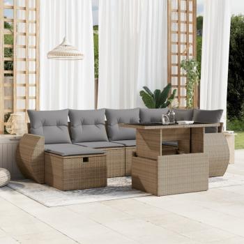 ARDEBO.de - 7-tlg. Garten-Sofagarnitur mit Kissen Beige Poly Rattan