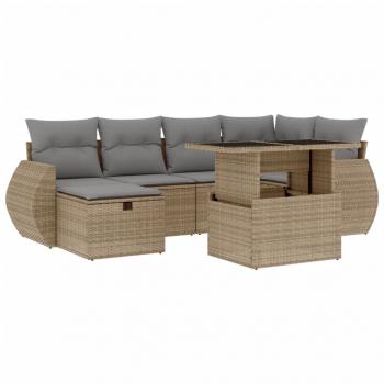 7-tlg. Garten-Sofagarnitur mit Kissen Beige Poly Rattan