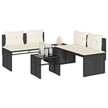 ARDEBO.de - 4-tlg. Garten-Sofagarnitur mit Kissen Schwarz Poly Rattan