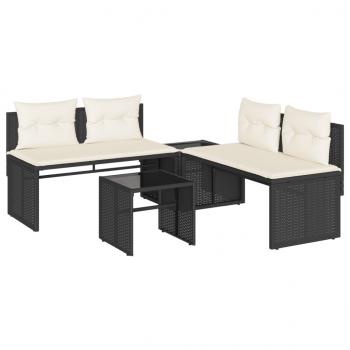 4-tlg. Garten-Sofagarnitur mit Kissen Schwarz Poly Rattan