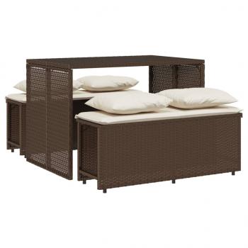 3-tlg. Garten-Essgruppe mit Kissen Braun Poly Rattan