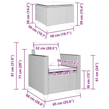 3-tlg. Bistro-Set mit Kissen Hellgrau Poly Rattan