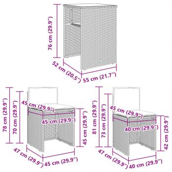 3-tlg. Bistro-Set mit Kissen Grau Poly Rattan