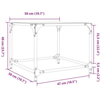 Couchtisch mit Glasplatte Transparent 50x50x40 cm Stahl