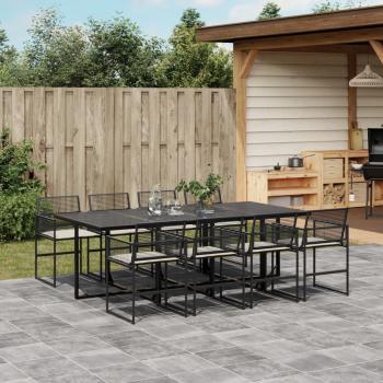 ARDEBO.de - 9-tlg. Garten-Essgruppe mit Kissen Schwarz Poly Rattan