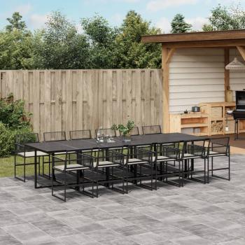 ARDEBO.de - 13-tlg. Garten-Essgruppe mit Kissen Schwarz Poly Rattan