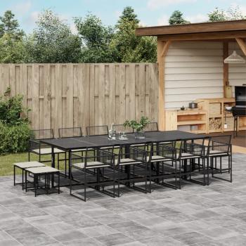 ARDEBO.de - 15-tlg. Garten-Essgruppe mit Kissen Schwarz Poly Rattan