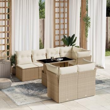 ARDEBO.de - 8-tlg. Garten-Sofagarnitur mit Kissen Beige Poly Rattan