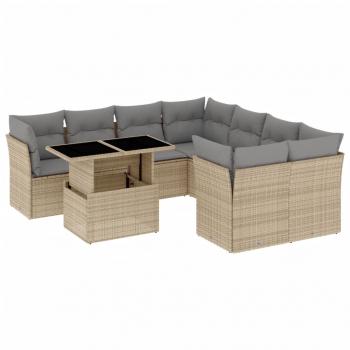 9-tlg. Garten-Sofagarnitur mit Kissen Beige Poly Rattan