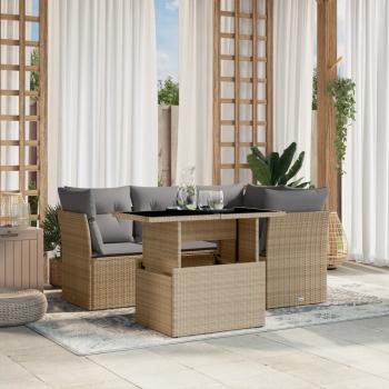 ARDEBO.de - 5-tlg. Garten-Sofagarnitur mit Kissen Beige Poly Rattan