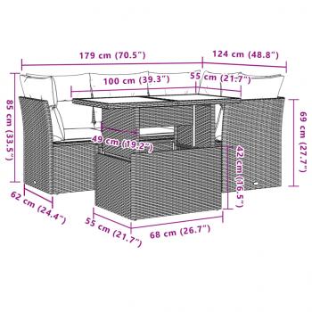 5-tlg. Garten-Sofagarnitur mit Kissen Beige Poly Rattan