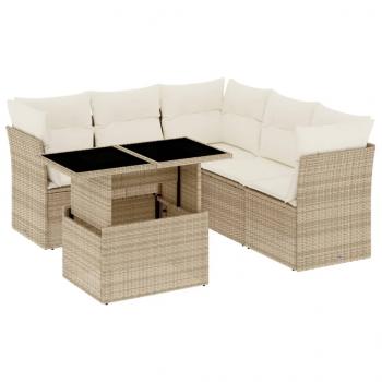 6-tlg. Garten-Sofagarnitur mit Kissen Beige Poly Rattan