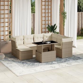 ARDEBO.de - 8-tlg. Garten-Sofagarnitur mit Kissen Beige Poly Rattan