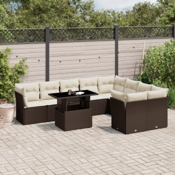 ARDEBO.de - 10-tlg. Garten-Sofagarnitur mit Kissen Braun Poly Rattan