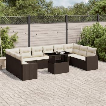 ARDEBO.de - 11-tlg. Garten-Sofagarnitur mit Kissen Braun Poly Rattan