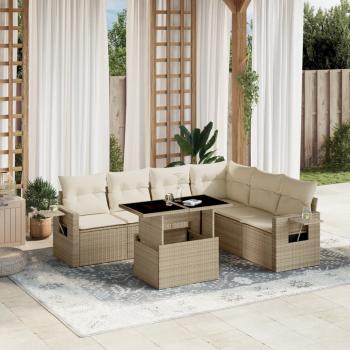 ARDEBO.de - 7-tlg. Garten-Sofagarnitur mit Kissen Beige Poly Rattan