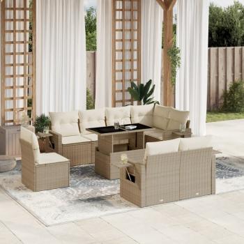 ARDEBO.de - 9-tlg. Garten-Sofagarnitur mit Kissen Beige Poly Rattan