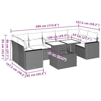 8-tlg. Garten-Sofagarnitur mit Kissen Beige Poly Rattan