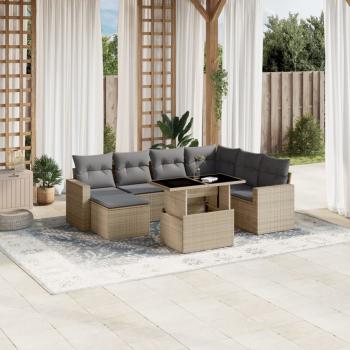 ARDEBO.de - 8-tlg. Garten-Sofagarnitur mit Kissen Beige Poly Rattan