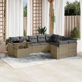 ARDEBO.de - 10-tlg. Garten-Sofagarnitur mit Kissen Beige Poly Rattan