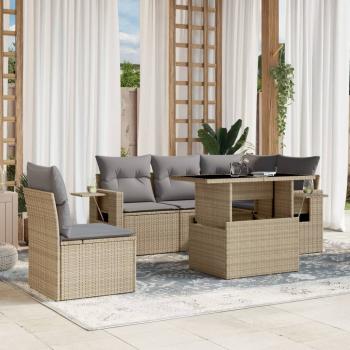 ARDEBO.de - 6-tlg. Garten-Sofagarnitur mit Kissen Beige Poly Rattan