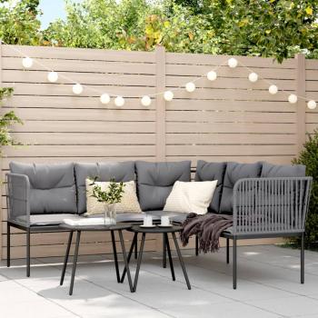 ARDEBO.de - Gartensofa in L-Form mit Kissen Schwarz Stahl und Textilene