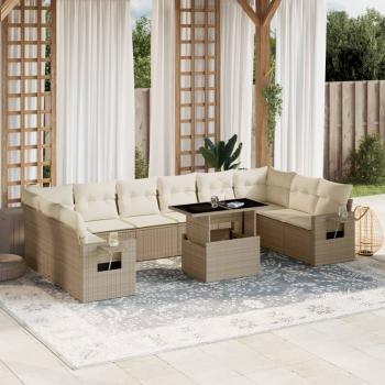 ARDEBO.de - 11-tlg. Garten-Sofagarnitur mit Kissen Beige Poly Rattan