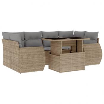 7-tlg. Garten-Sofagarnitur mit Kissen Beige Poly Rattan