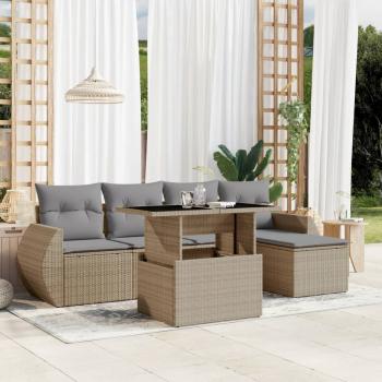 ARDEBO.de - 6-tlg. Garten-Sofagarnitur mit Kissen Beige Poly Rattan