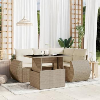 ARDEBO.de - 5-tlg. Garten-Sofagarnitur mit Kissen Beige Poly Rattan