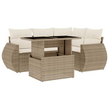 5-tlg. Garten-Sofagarnitur mit Kissen Beige Poly Rattan