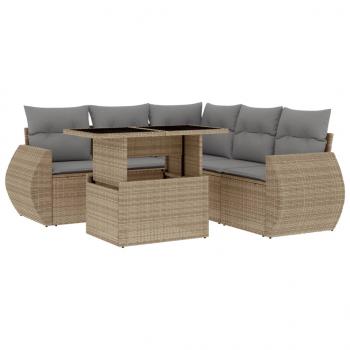 6-tlg. Garten-Sofagarnitur mit Kissen Beige Poly Rattan