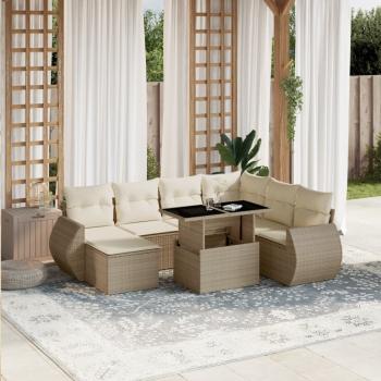 ARDEBO.de - 8-tlg. Garten-Sofagarnitur mit Kissen Beige Poly Rattan