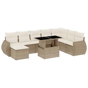 9-tlg. Garten-Sofagarnitur mit Kissen Beige Poly Rattan