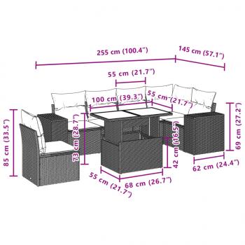 7-tlg. Garten-Sofagarnitur mit Kissen Beige Poly Rattan