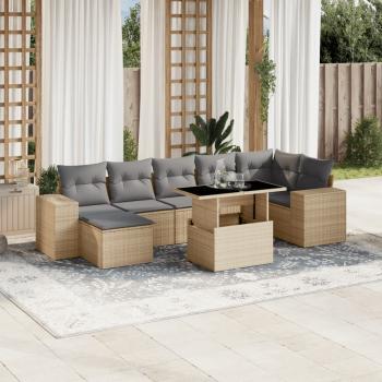 ARDEBO.de - 8-tlg. Garten-Sofagarnitur mit Kissen Beige Poly Rattan