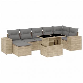 8-tlg. Garten-Sofagarnitur mit Kissen Beige Poly Rattan