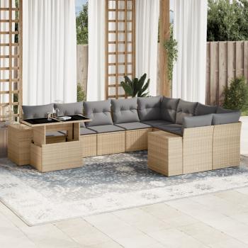 ARDEBO.de - 10-tlg. Garten-Sofagarnitur mit Kissen Beige Poly Rattan