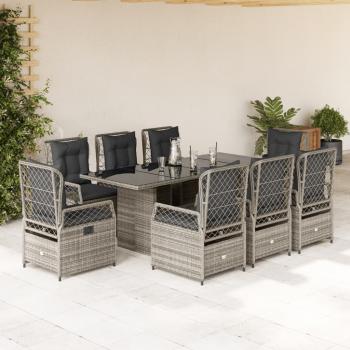 ARDEBO.de - 9-tlg. Garten-Essgruppe mit Kissen Grau Poly Rattan