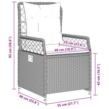 9-tlg. Garten-Essgruppe mit Kissen Grau Poly Rattan