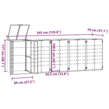 Mülltonnenbox für 5 Tonnen Anthrazit 345x79x117 cm Stahl