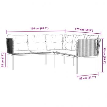 Garten-Sofagarnitur mit Kissen Schwarz Stahl und Textilene