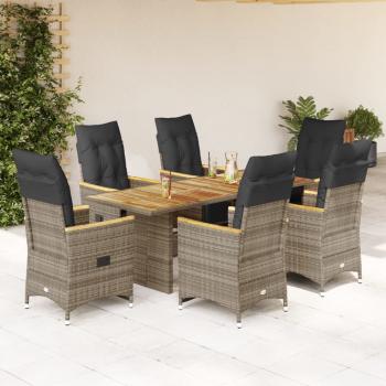 ARDEBO.de - 7-tlg. Garten-Bistro-Set mit Kissen Grau Poly Rattan