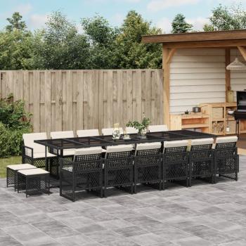 ARDEBO.de - 17-tlg. Garten-Essgruppe mit Kissen Schwarz Poly Rattan