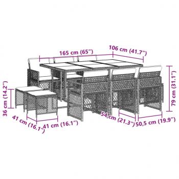 11-tlg. Garten-Essgruppe mit Kissen Hellgrau Poly Rattan